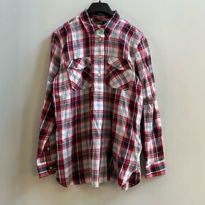 NWT Lauren Ralph Lauren Women’s Relaxed Fit Checkered Red Plaid Cotton Shirt, XL
